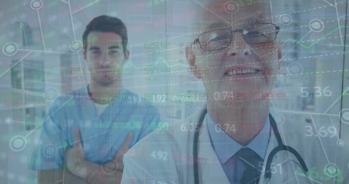 Animation of financial data processing over male doctors