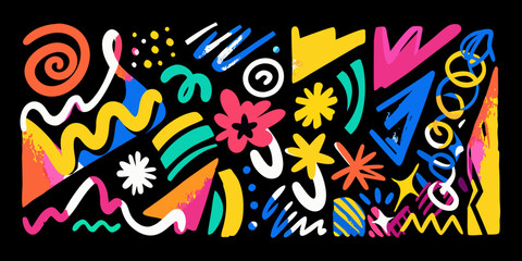 Fototapeta premium Colorful abstract shapes and lines create a vibrant energetic composition