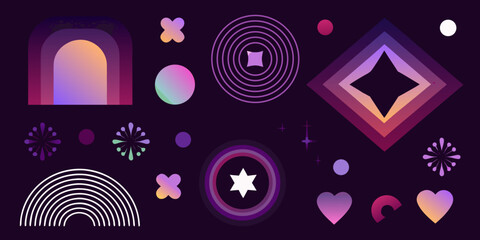 Fototapeta premium Abstract geometric shapes in gradient purple pink and white tones