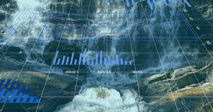 Animating graphs and pie charts over waterfall background in presentation software
