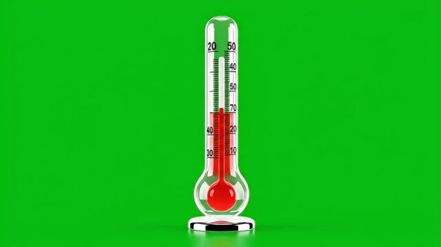 Thermometer Showing High Temperature on Green Screen Background.
