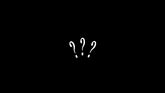 Animated Hand-Drawn White Question Marks Flickering and Scaling on Black Background, Loopable Motion Graphics Element for FAQs, Quiz, Confusion, and Problem Solving Concepts, 4K