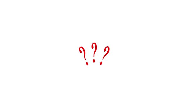 Animated Hand-Drawn Red Question Marks Flickering and Scaling on White Background, Loopable Motion Graphics Element for FAQs, Quiz, Confusion, and Problem Solving Concepts, 4K