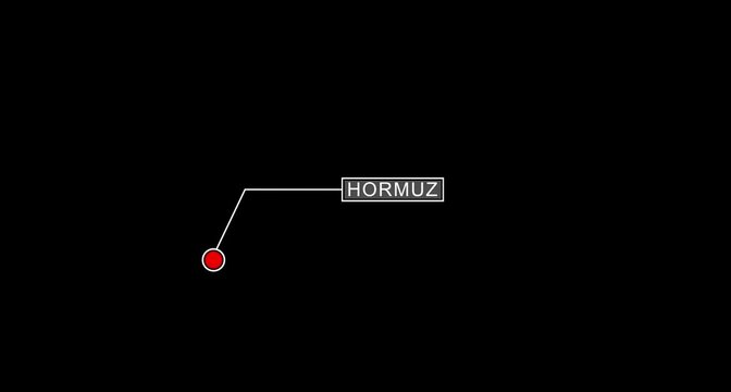 Location marker with hormuz text on black background. Strait of hormuz blockade location pin icon.