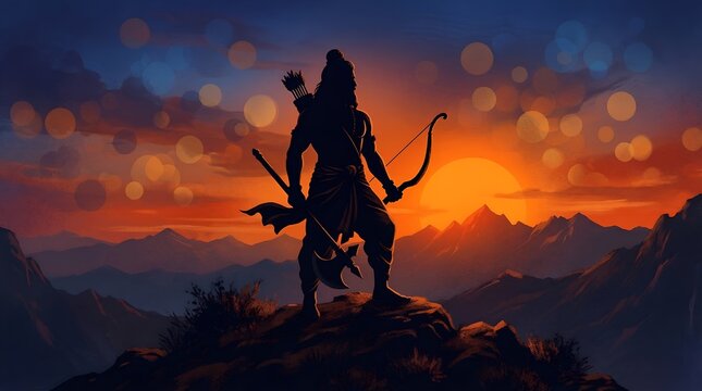 Illustration of lord parshuram with axe and bow for parshuram jayanti.