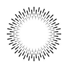 Vintage sunburst, sunset beams. Boho style, modern minimalist bohemian design. Hand drawn bursting sun, light rays. Logotype or lettering design element in retro style. Vector illustration