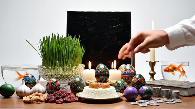 Haft-Seen Table Setup With Traditional Symbols for Nowruz Celebration