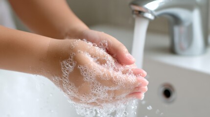 Fototapeta premium Washing hands to promote hygiene bathroom action shot clean environment close-up health awareness