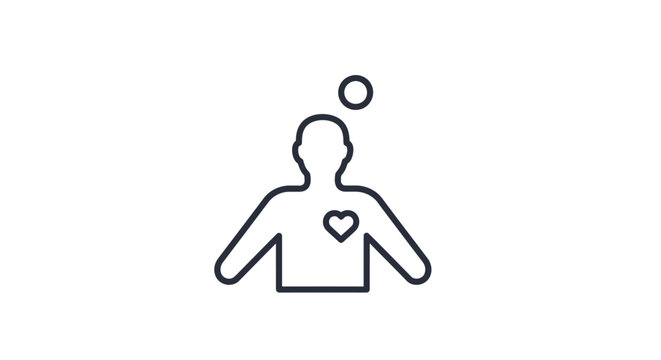 A person with a heart on their chest and a thought bubble.