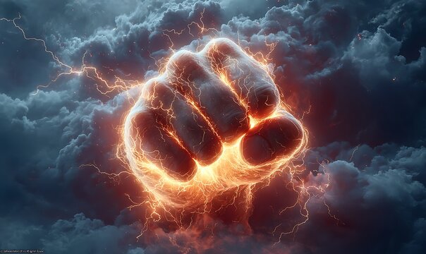 A seamless fractal illustration of a glowing blue fire explosion featuring electric lightning patterns and plasma energy cells in motion for a powerful spark design