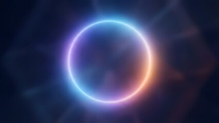 Obraz premium Vibrant neon ring with gradient colors glowing against a dark smoky cosmic background