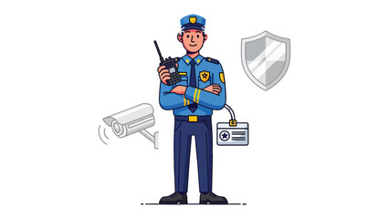 Guardian of Security: A vigilant security guard, with a sense of authority, stands as a protector, safeguarding the surroundings with technological vigilance and unwavering integrity. © Ajhar234