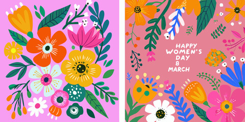 Fototapeta premium Colorful floral arrangements celebrating international women s day in march