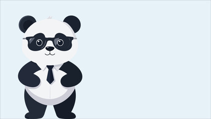 Cute panda business character wearing glasses and tie, professional cartoon panda mascot in flat vector style, friendly corporate animal illustration isolated on light background for branding design. © AbdulRehman