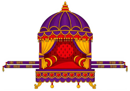 Vibrant indian palanquin with intricate designs isolated on transparent background