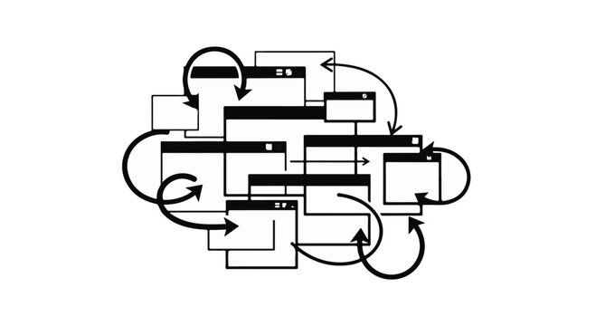 Conceptual digital multitasking and web interface connectivity with navigation arrows.