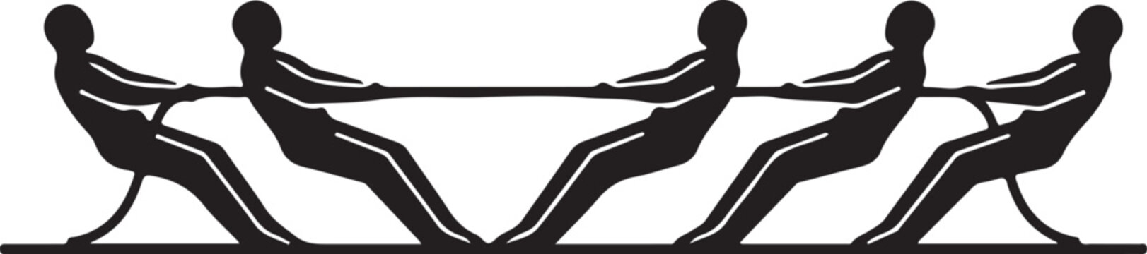 Four people pulling on a rope in unison