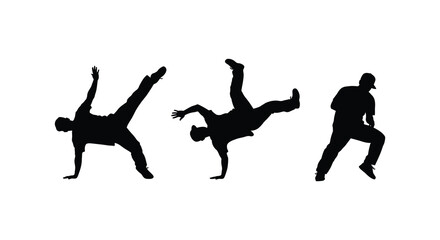 Dynamic breakdancing poses are captured in striking black forms emphasizing movement a silhouette high quality © njhasan