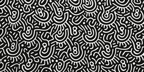 Obraz premium Intricate black and white doodle pattern with abstract shapes and lines