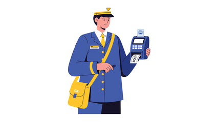 Diligent Postal Worker: A postal worker, stands with a steadfast expression, holds a scanning device in hand as a testament to his commitment to efficient delivery and dedicated service. © AJM