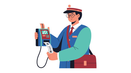 Ticket Validation by Transportation Officer: A transportation officer stands ready, meticulously validating a ticket, highlighting the importance of the urban transportation infrastructure. © Abdul