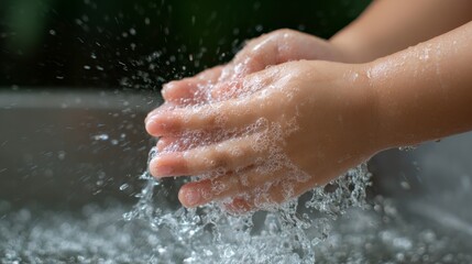 Fototapeta premium Water splashing action home kitchen photography indoor close-up hygiene and cleanliness concept