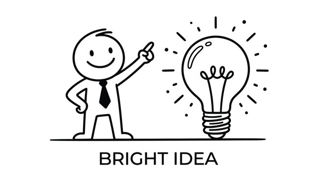 Businessman pointing at a bright lightbulb representing a great idea