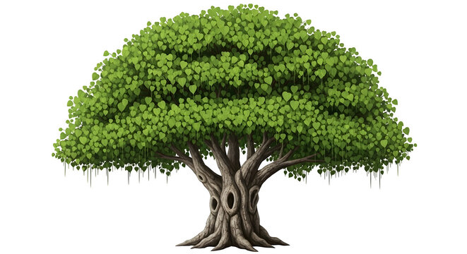 A large tree with a thick trunk and lush green foliage