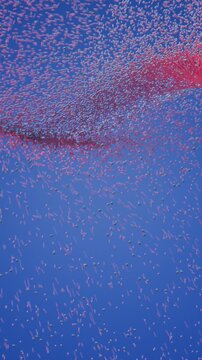 Animated, abstract vertical background of floating particles. Looping video. 3D animation.