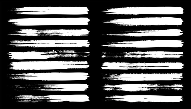Long grunge brush strokes, lines, ink smudges, hand-drawn scribble shapes. Handmade sketchy marks, stains, charcoal streaks. Paint textures, dry brush effect. Marker underline. Vector illustration