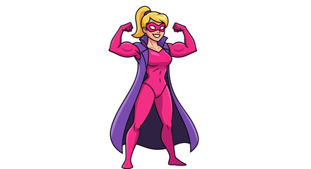 Fototapeta premium Vector Cartoon Woman Superhero – Blonde Heroine in Pink Suit Power Pose