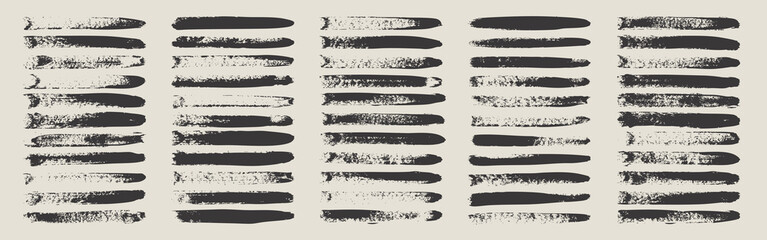 Long grunge brush strokes, lines, ink smudges, hand-drawn scribble shapes. Handmade sketchy marks acrylic stains, charcoal streaks. Paint textures, brush effect. Marker underline. Vector illustration