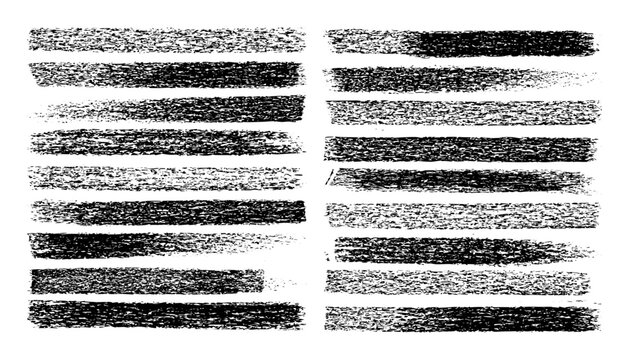 Long grunge brush strokes, lines, ink smudges, hand-drawn scribble shapes. Handmade sketchy marks, stains, charcoal streaks. Paint textures, dry brush effect. Marker underline. Vector illustration