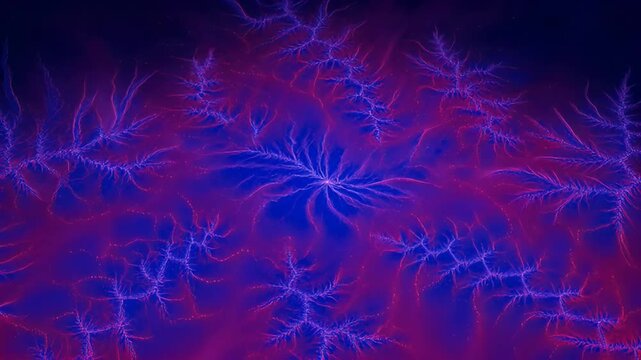 Abstract lightning discharge fractal pattern in electric blue and vivid purple