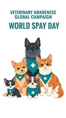 Obraz premium Group of dogs and cats with medical crosses illustrating veterinary awareness