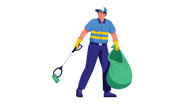 Community Care in Action: A dedicated individual collects litter, demonstrating a commitment to environmental protection and cleanliness.