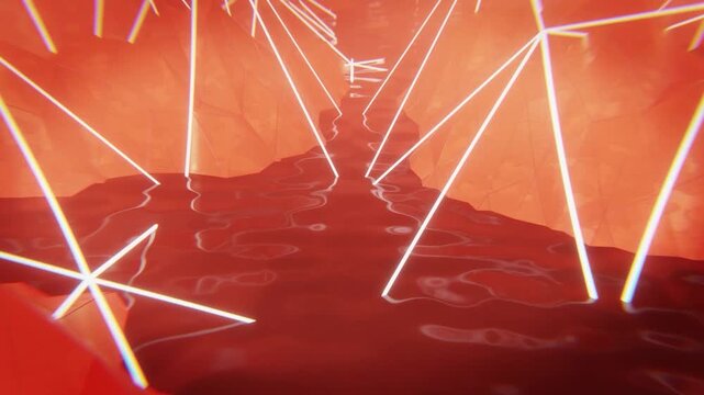 An abstract red grunge background featuring a starburst of rays and a festive ribbon intertwined with vector windmill turbines to illustrate renewable energy and holiday design