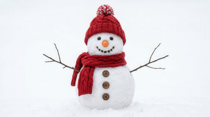 Obraz premium Festive Snowman with Red Hat and Scarf in Winter Landscape for Holiday Season
