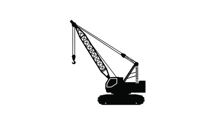 Black silhouette of a large construction crane on a white background © MDALTUFHOSAIN