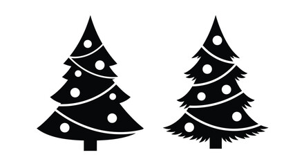 Obraz premium Two stylized christmas trees with circular ornaments a dark silhouette