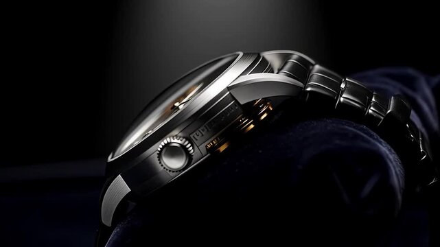 Closeup of a luxury skeleton watch with intricate gears and mechanisms on a dark background.