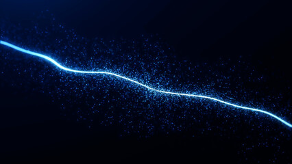 Fototapeta premium Abstract blue digital wave with smooth luminous flow, minimal futuristic line motion and elegant tech background on dark backdrop in clean 4K style.