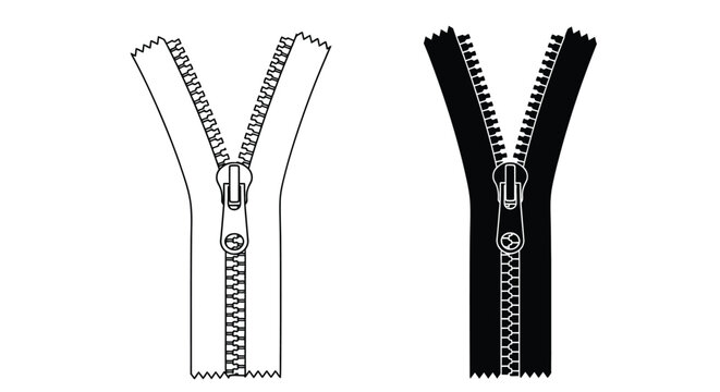 Two zipper illustrations one white and one black in silhouette