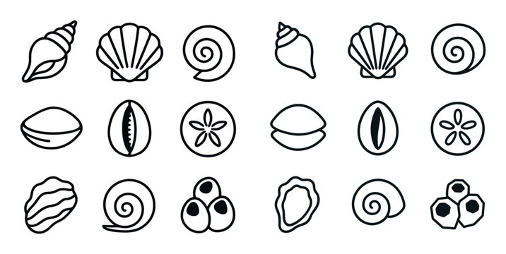 Seaside icons with shell and conch outline