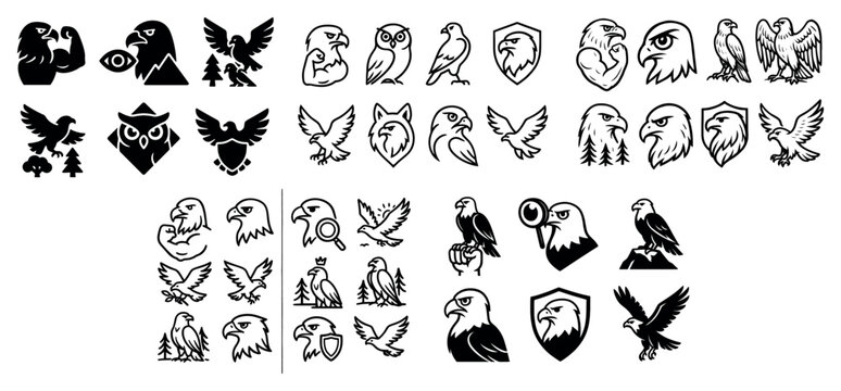 Eagle icons with head wing shield heraldic