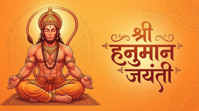 Hanuman jayanti hindu festival spiritual illustration with meditating hanuman divine aura traditional indian devotion background for religious celebration