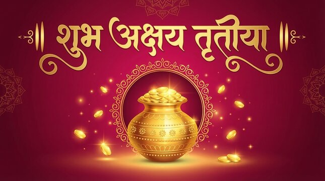 Akshaya Tritiya Hindu festival prosperity wealth gold kalash coins celebration religion India sacred spiritual blessing prayer culture tradition greeting background vector