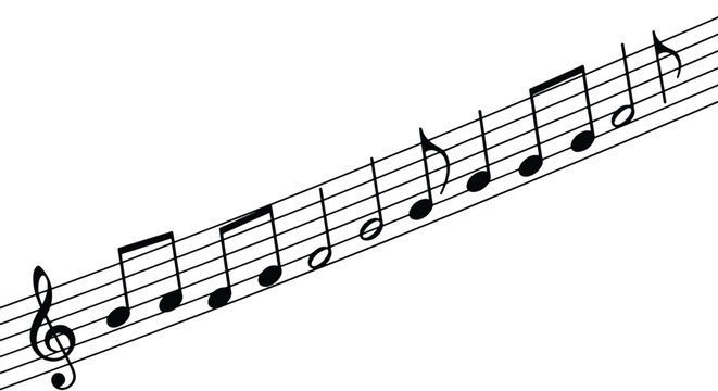 A diagonal line of musical notes.