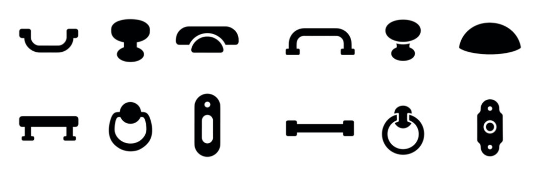Hardware icons with handle knob pull minimal outline