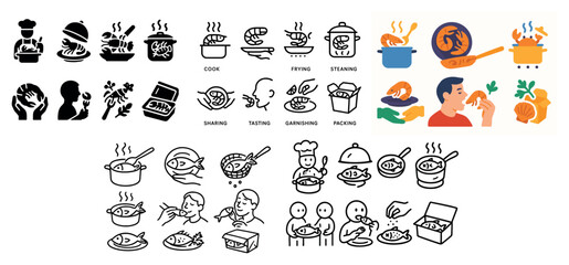Cooking icons with pot pan spoon colorful